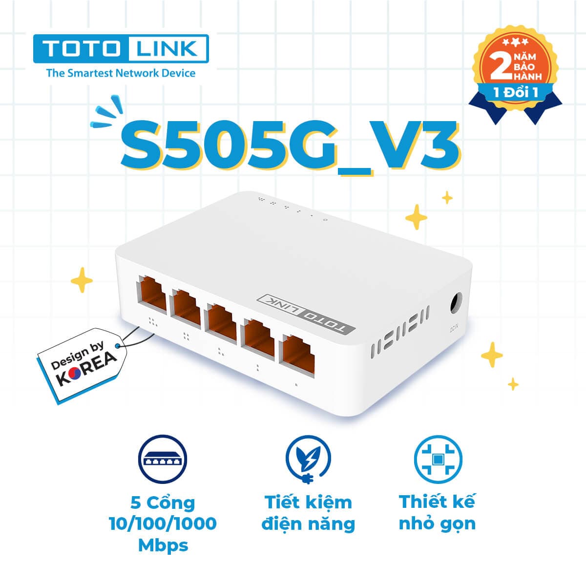 Switch Totolink S505G (Gigabit (1000Mbps)/ 5 Cổng/ Vỏ Nhựa)