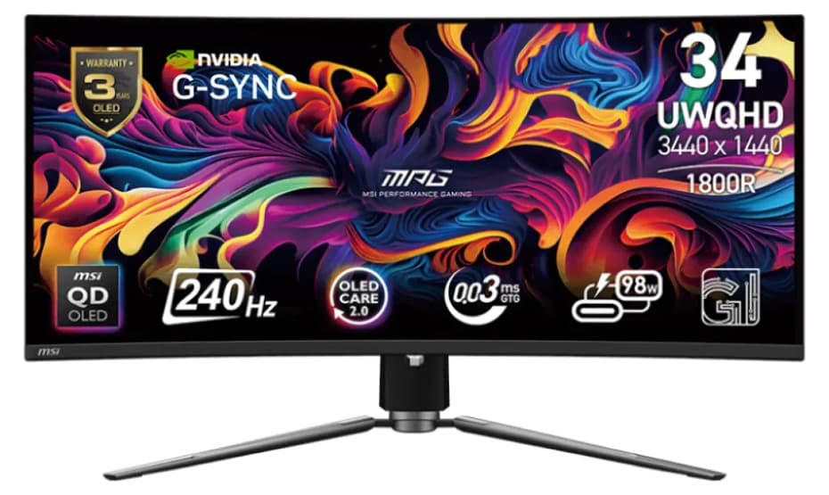 Màn hình cong gaming MSI MPG 341CQPX QD-OLED (34Inch/ UWQHD (3440×1440)/ 0.03ms/ 240Hz/ 250cd/m2/ OLED)