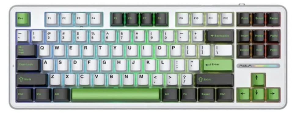 Bàn phím cơ Aula 3 MODE F87 đen + trắng + xanh lá Grey Wood V3 Switch