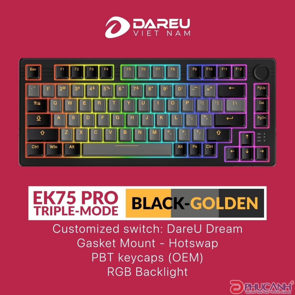 Bàn phím cơ Dareu EK75 Pro Triple Mode Black Golden DareU Cloud switch