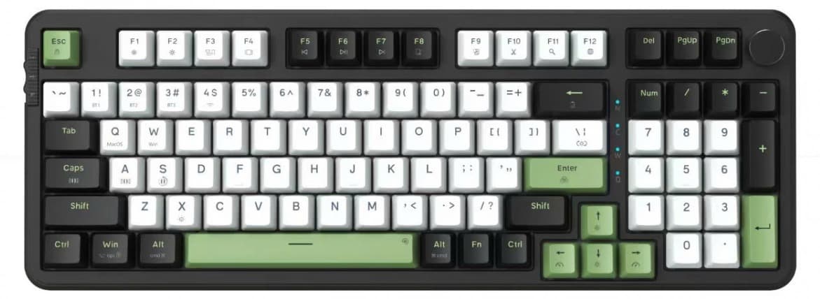Bàn phím cơ không dây E-Dra EK398W Black White Green Linear switch