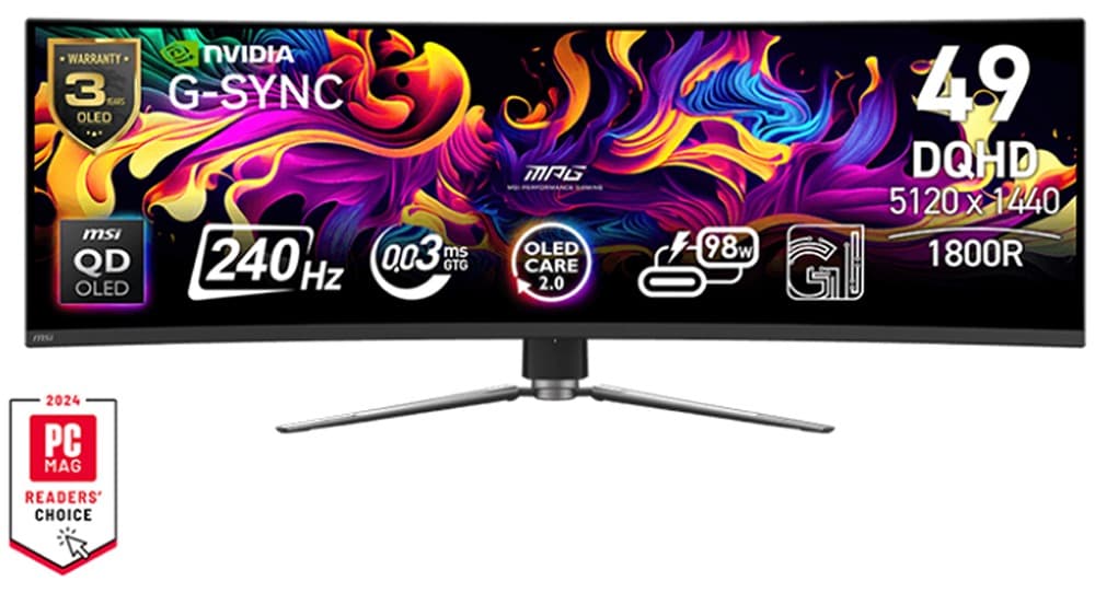 Màn hình cong gaming MSI MPG 491CQPX QD-OLED (49Inch/ DQHD (5120×1440)/ 0.03ms/ 240Hz/ 250cd/m2/ OLED)