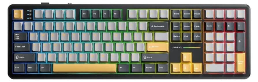 Bàn phím cơ Aula 3 MODE F108 PRO Đen+ Xám + Vàng Volcano switch